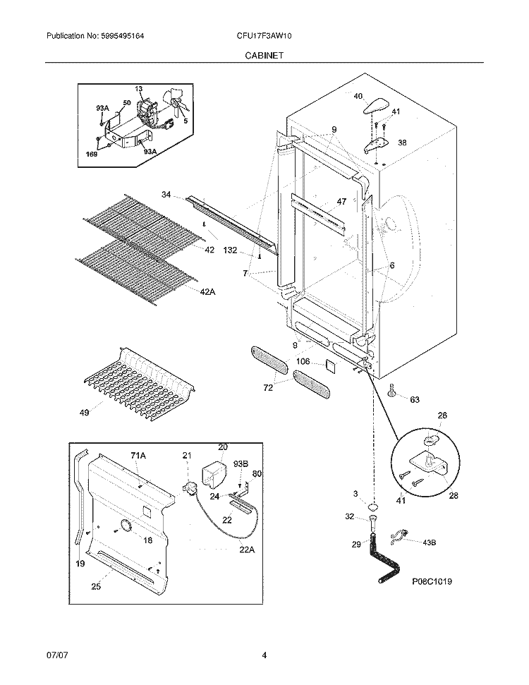 CABINET Diagram and Parts List for CFU17F3AW10  Frigidaire Freezer