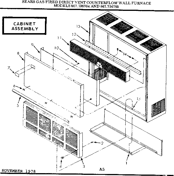 Cabinet assembly Diagram and Parts List for 867736764  Frigidaire Furnace