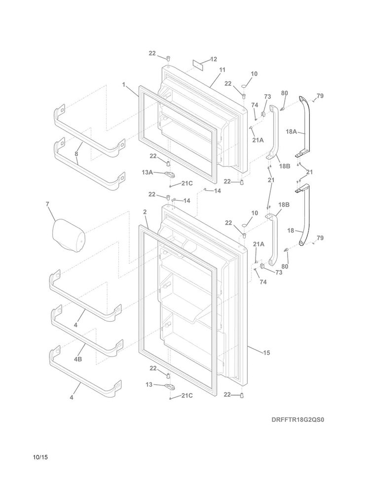 Doors Diagram and Parts List for FFTR18G2QW2  Frigidaire Refrigerator