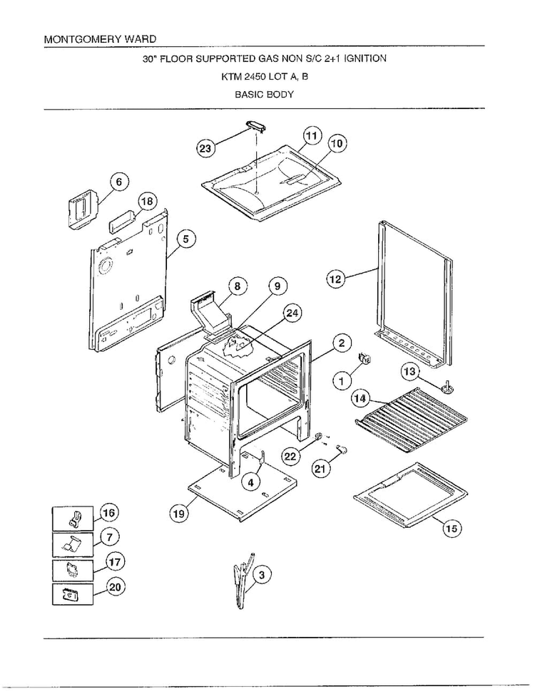 30"/basic Body Diagram and Parts List for 2450C  Frigidaire Range