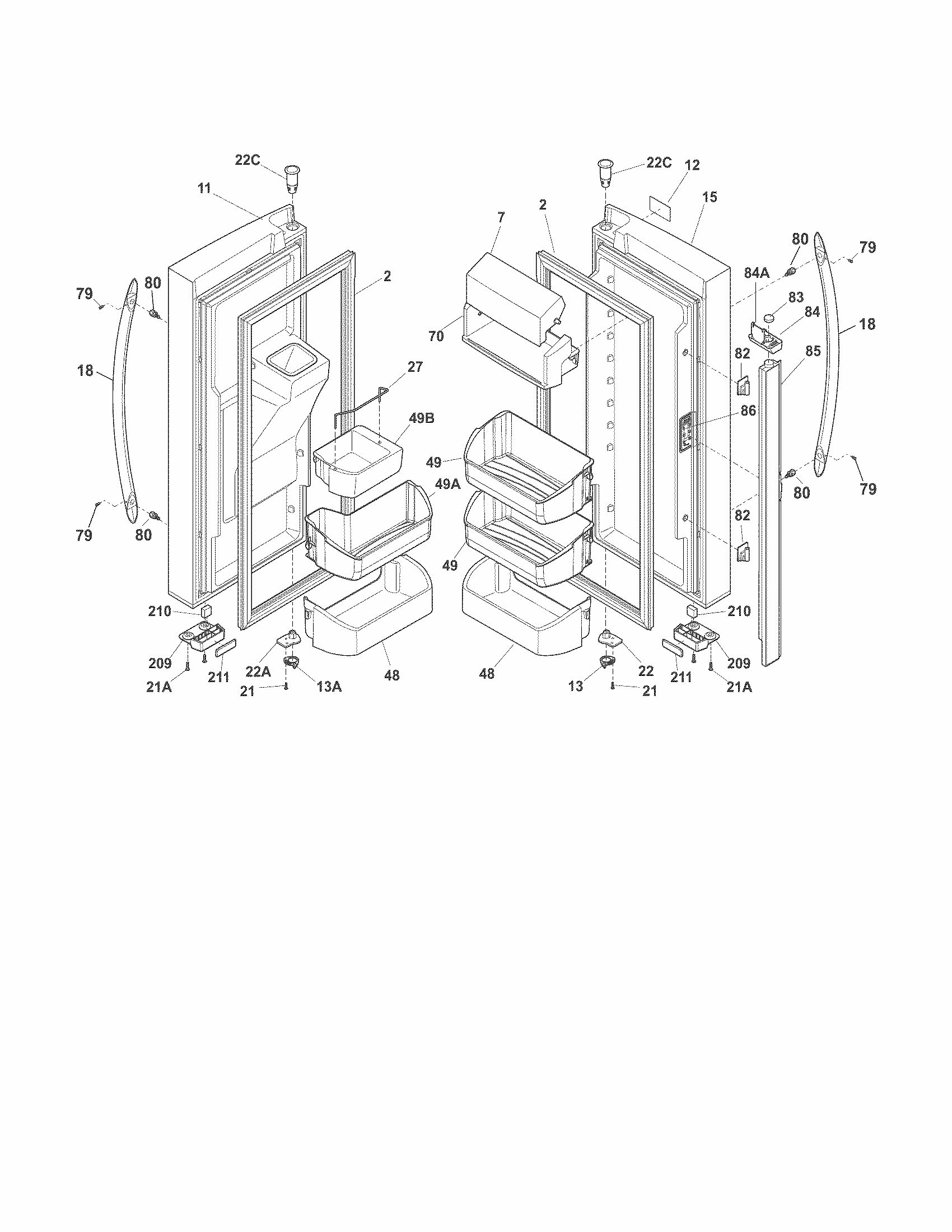 Fresh Food Doors Diagram and Parts List for FGUB2642LE9  Frigidaire Refrigerator
