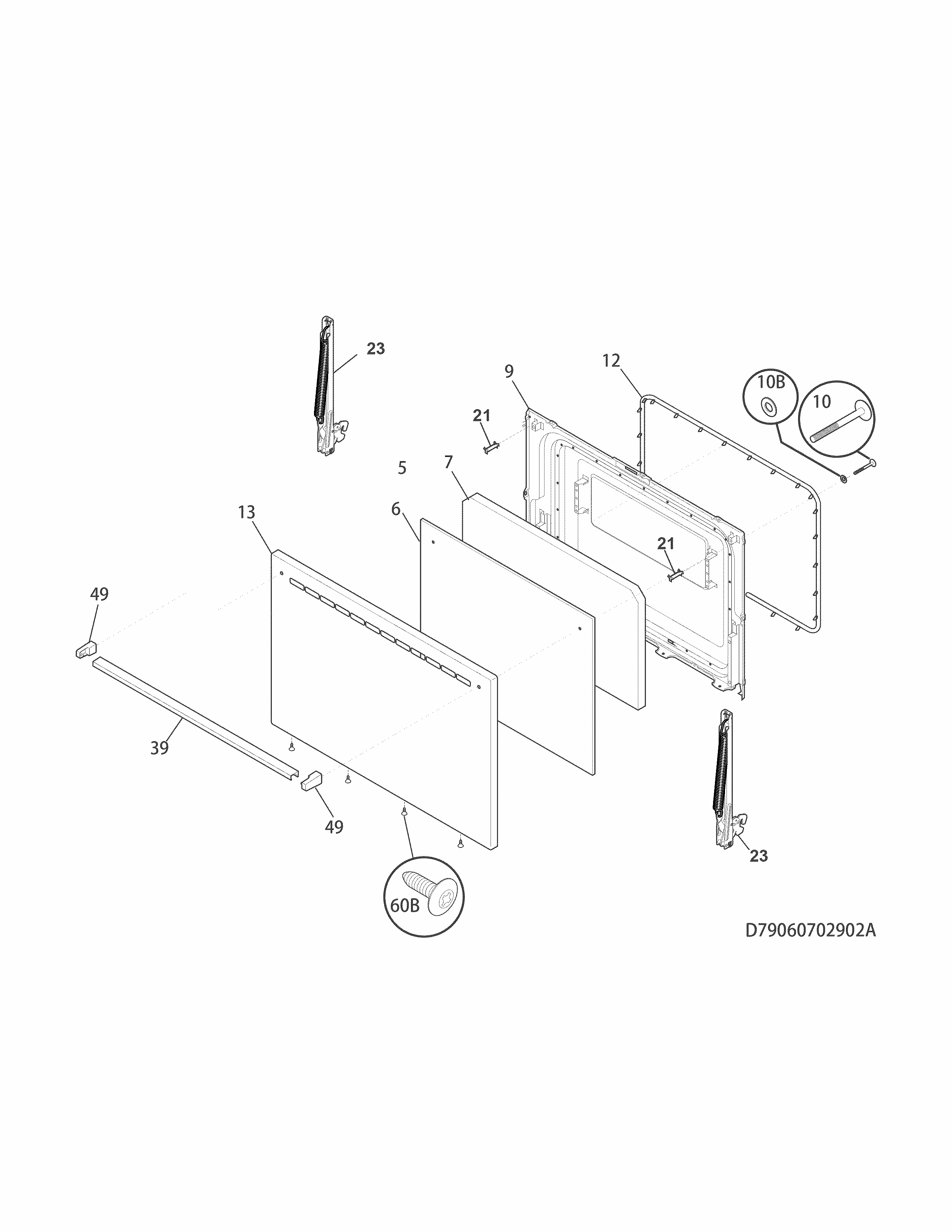 Door Diagram and Parts List for 7909082040B  Kenmore Range