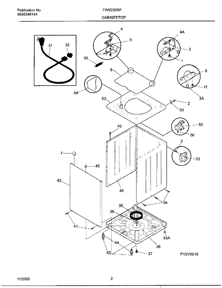 WSHR CAB, TOP Diagram and Parts List for FWS235RFT6  Frigidaire Washer