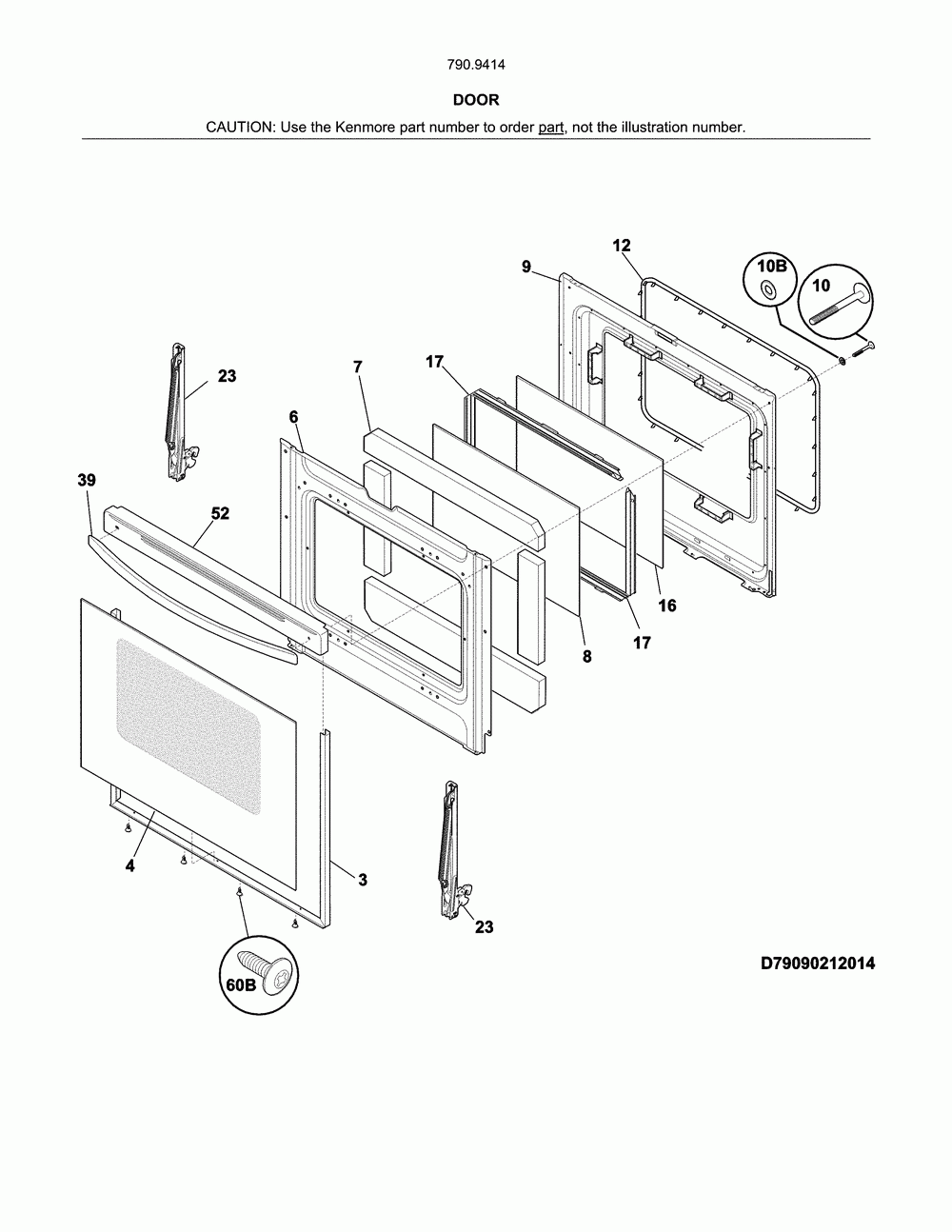 Door Diagram and Parts List for 79094149312  Kenmore Range