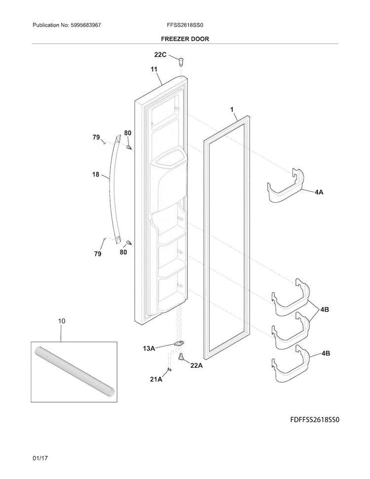 Freezer Door Diagram and Parts List for FFSS2618SS0  Frigidaire Refrigerator