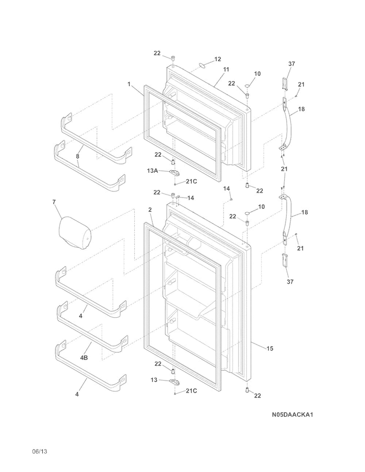 Doors Diagram and Parts List for FTMD18P4KWA  Frigidaire Refrigerator