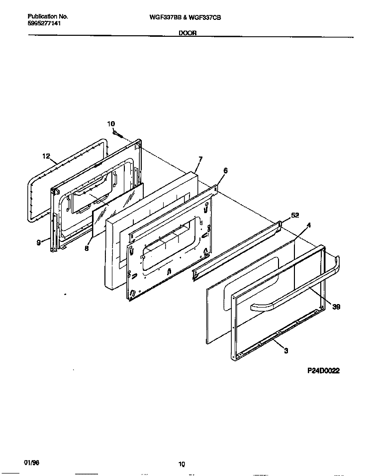 DOOR Diagram and Parts List for WGF337CBSB  Frigidaire Range