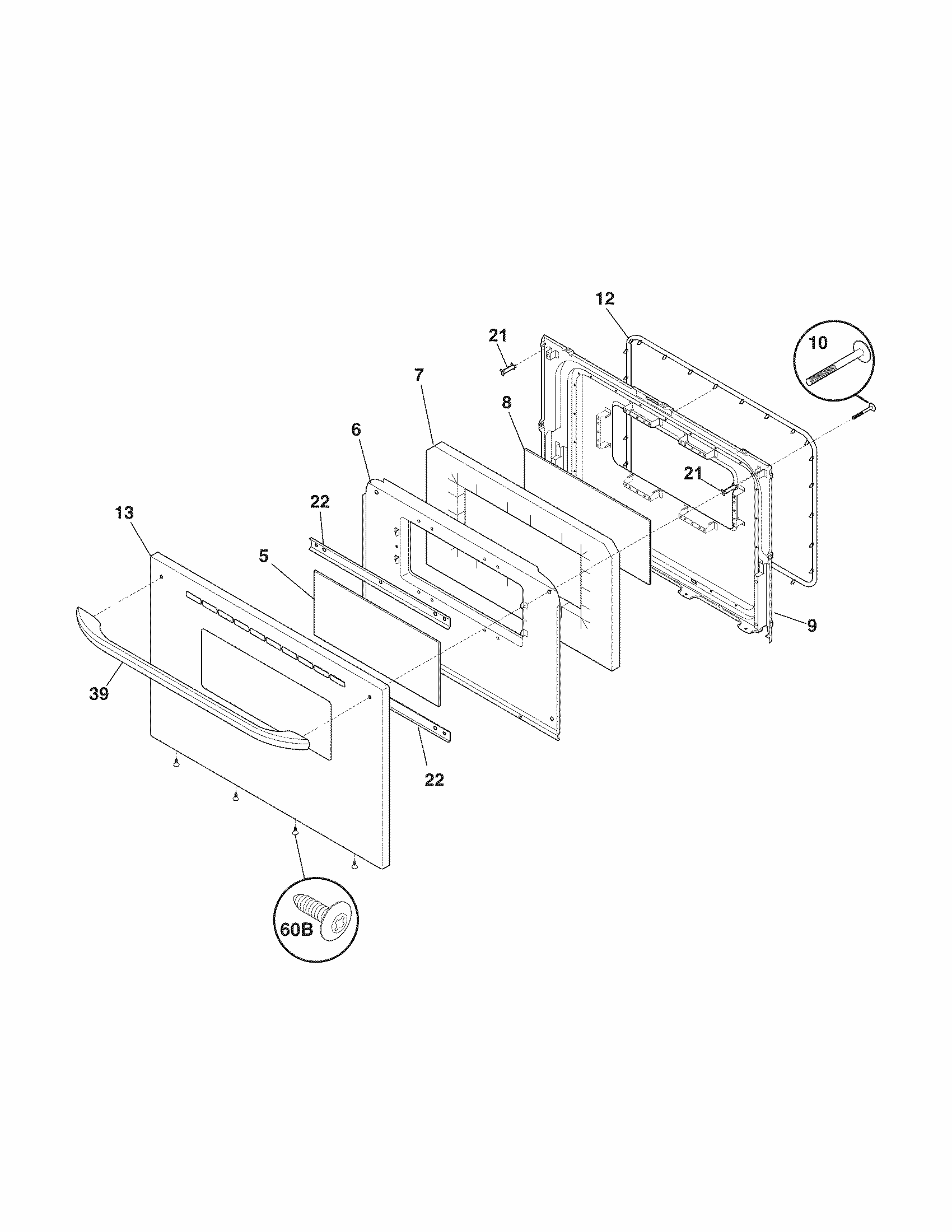Door Diagram and Parts List for 79073032310  Kenmore Range