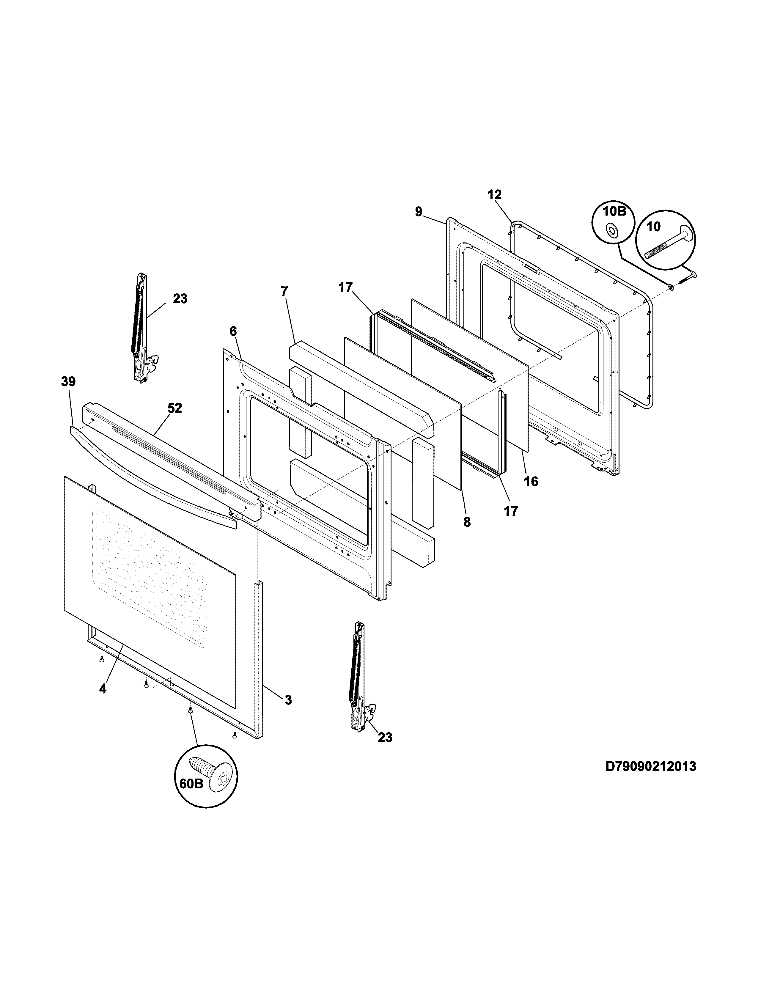 Door Diagram and Parts List for 79094199311  Kenmore Range