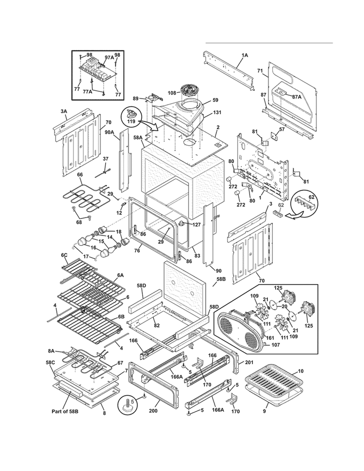 Body Diagram and Parts List for FPES3085KFF  Frigidaire Range