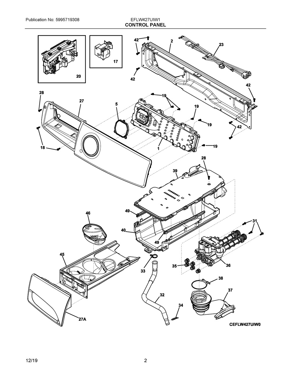 Control Panel Diagram and Parts List for EFLW427UIW1  Frigidaire Washer