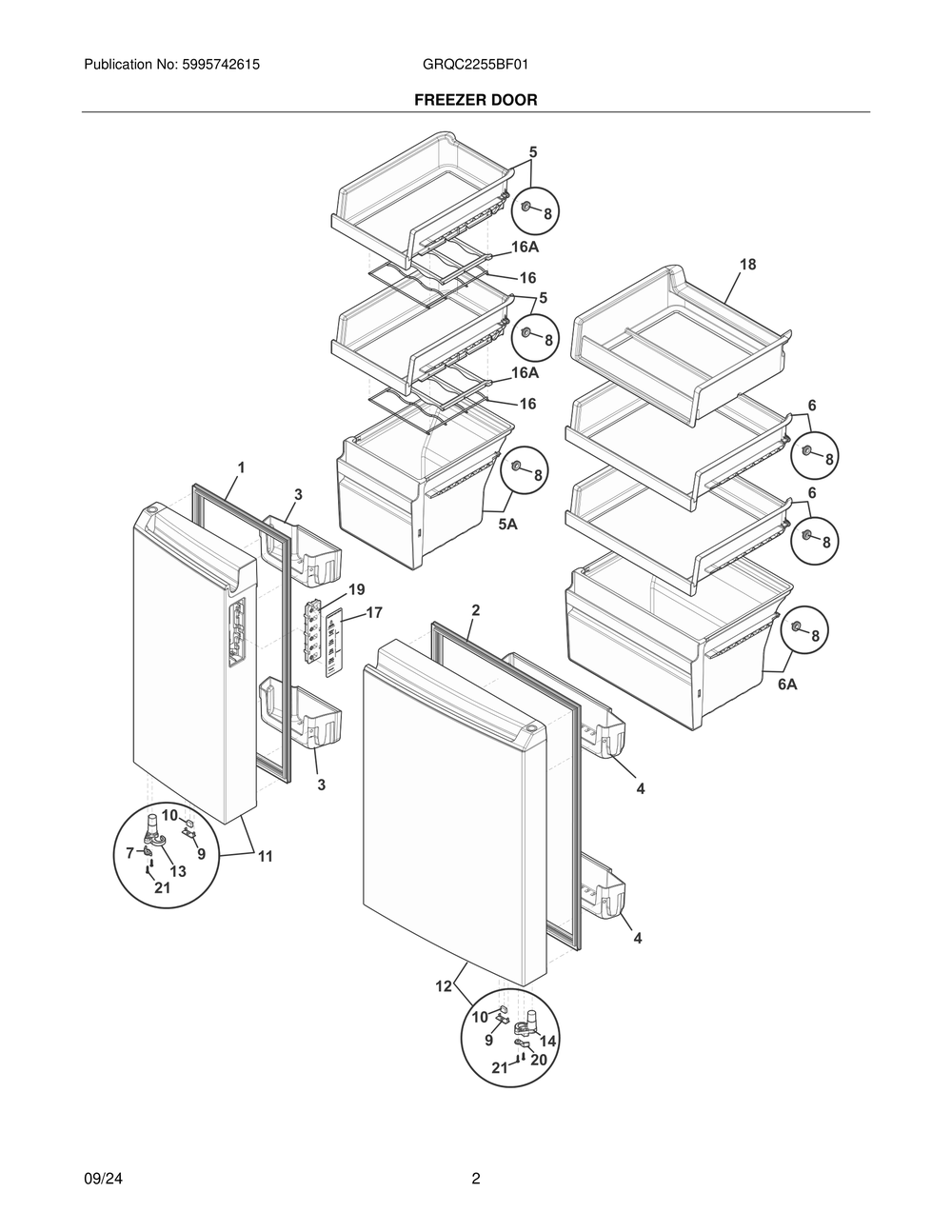 Freezer Door Diagram and Parts List for GRQC2255BF01  Frigidaire Refrigerator