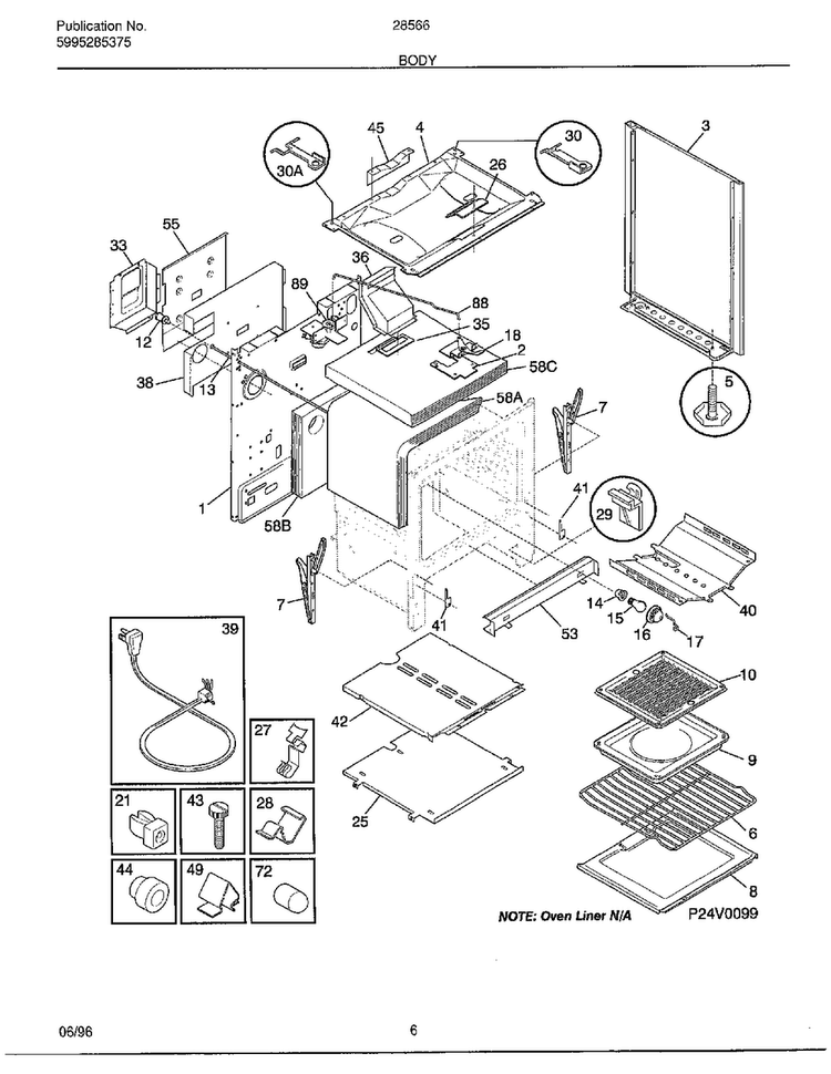 Body Diagram and Parts List for 285660A  Frigidaire Range