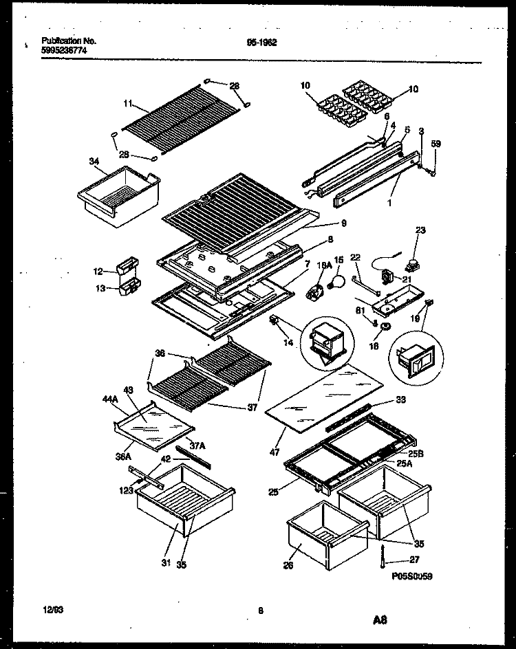SHELVES AND SUPPORTS Diagram and Parts List for 95-1962-00-01  Tappan Refrigerator