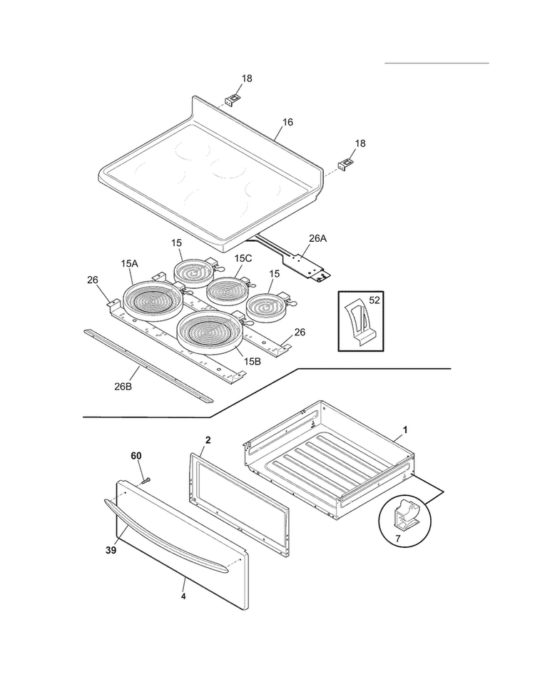 Top/drawer Diagram and Parts List for FGEF3041KFK  Frigidaire Range