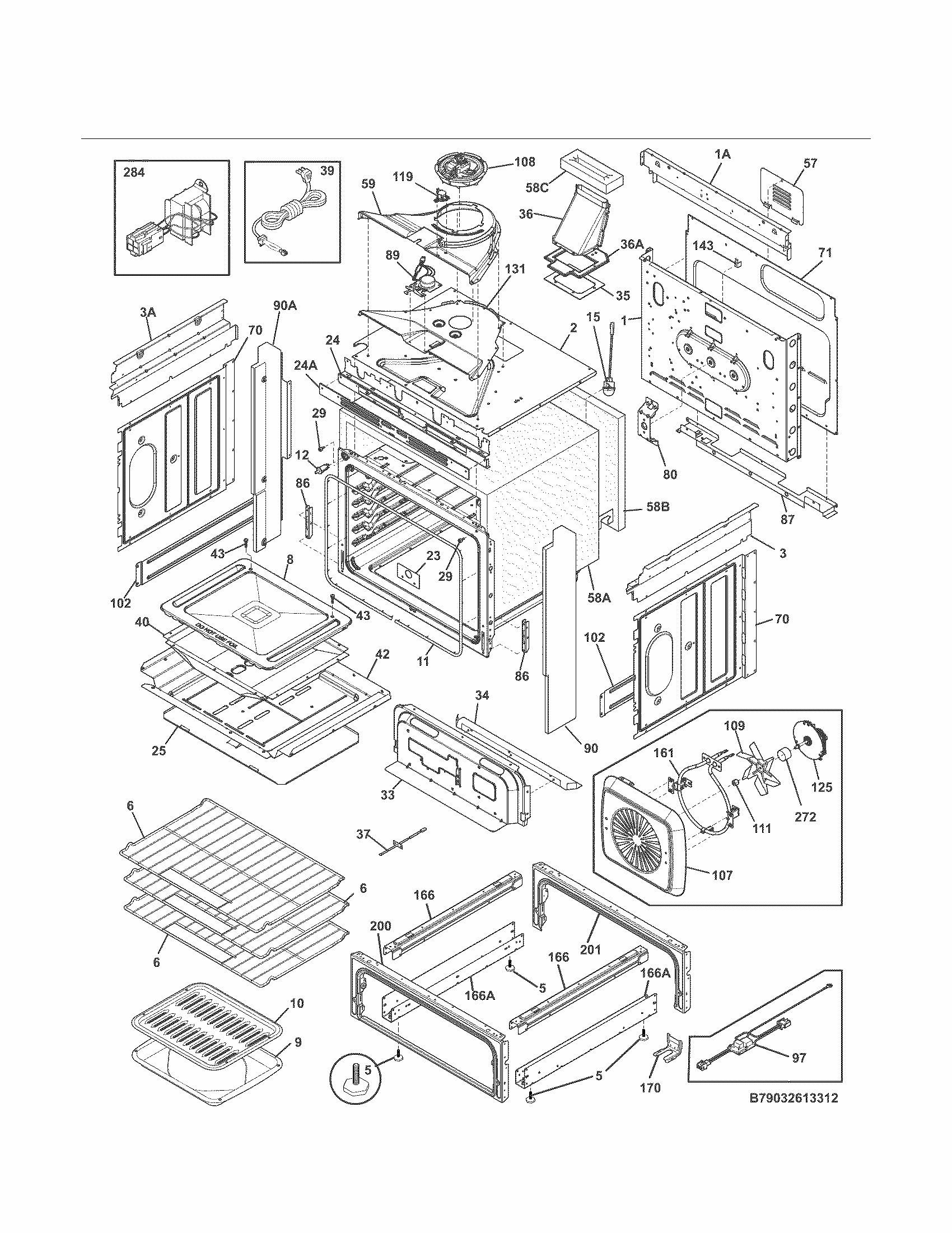 Body Diagram and Parts List for 79032613312  Kenmore Range