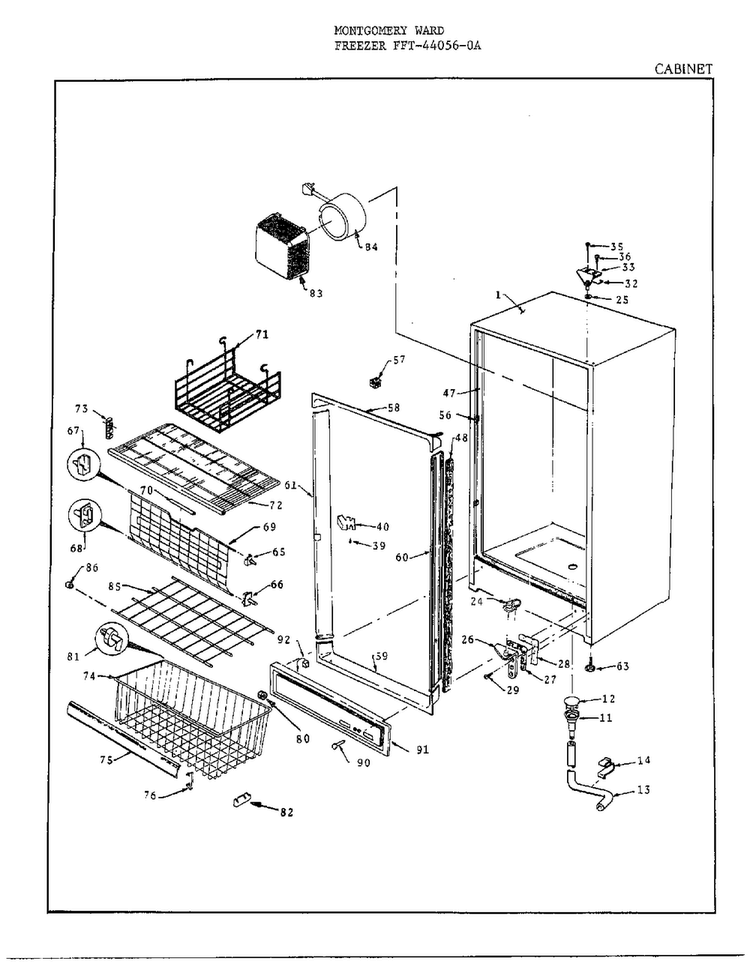 Cabinet Diagram and Parts List for 44056-0A  Frigidaire Freezer