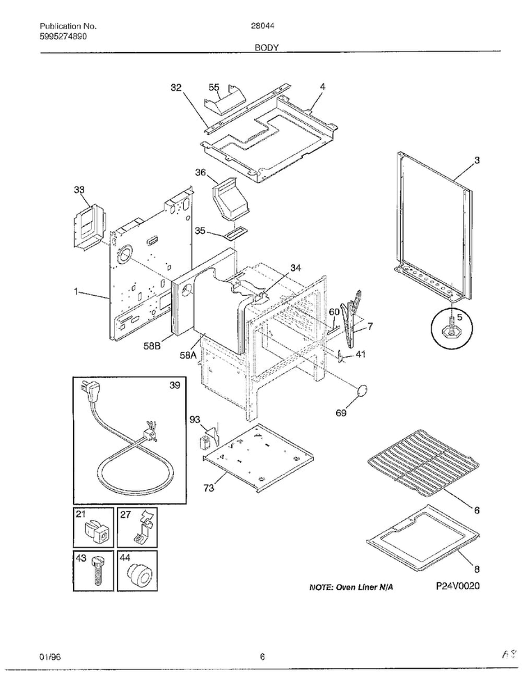 Body Diagram and Parts List for 280440C  Frigidaire Range