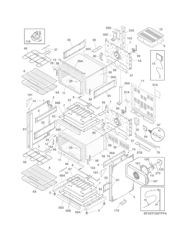 Body Diagram and Parts List for FGEF306TPFA  Frigidaire Range