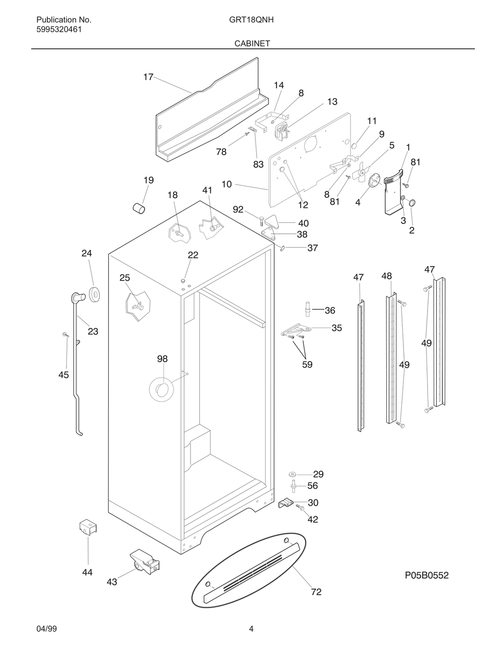 Cabinet Diagram and Parts List for GRT18QNHD0  Frigidaire Refrigerator