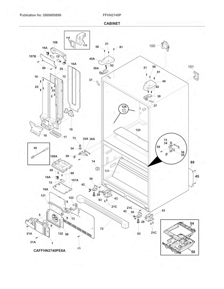 Cabinet Diagram and Parts List for FFHN2740PECA  Frigidaire Refrigerator