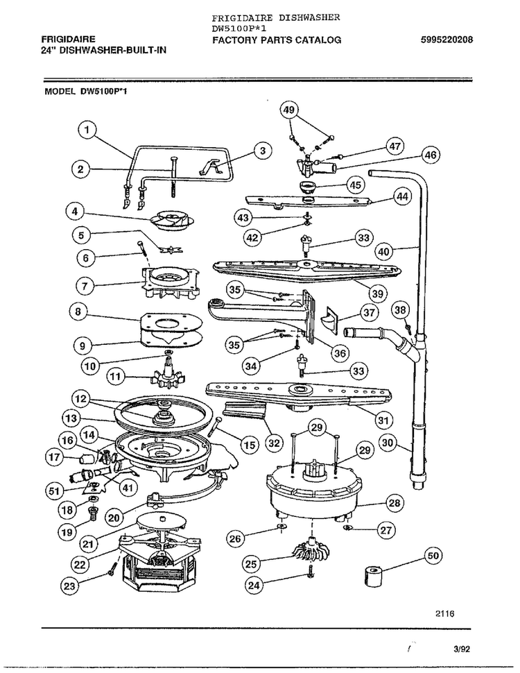 Misc./literature/optional Parts  Page 7 Diagram and Parts List for DW5100P*1  Frigidaire Dishwasher