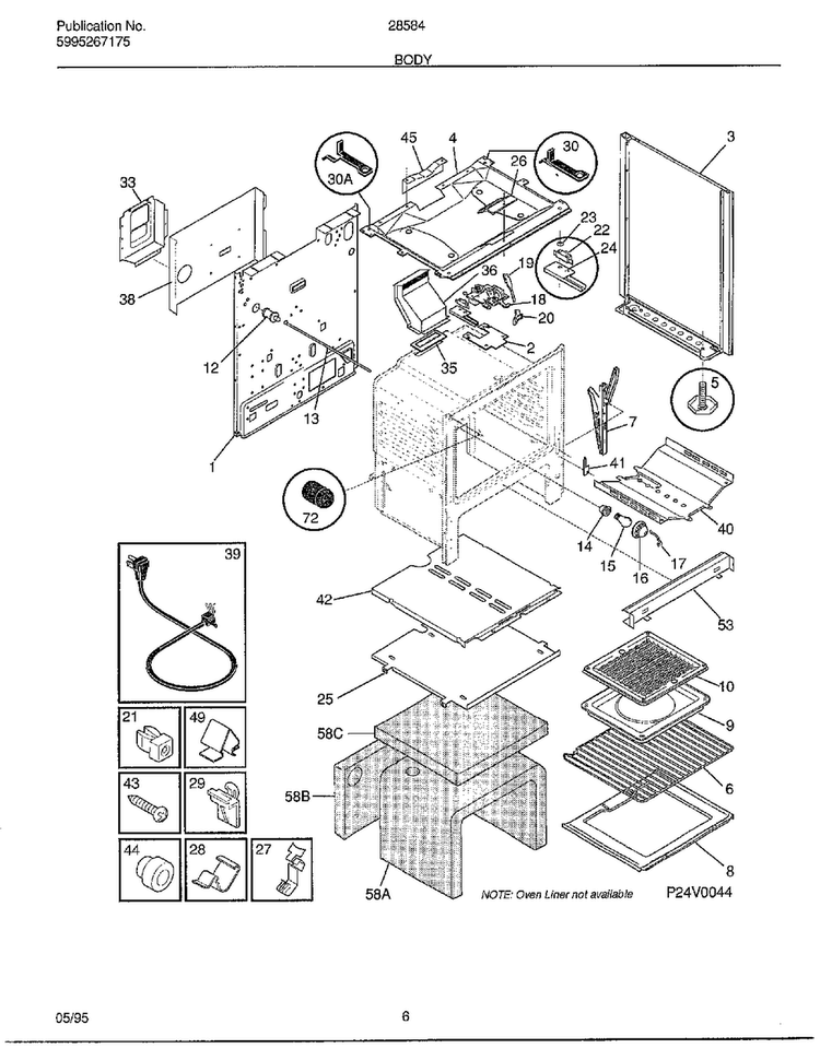 Body Diagram and Parts List for 285847B  Frigidaire Range