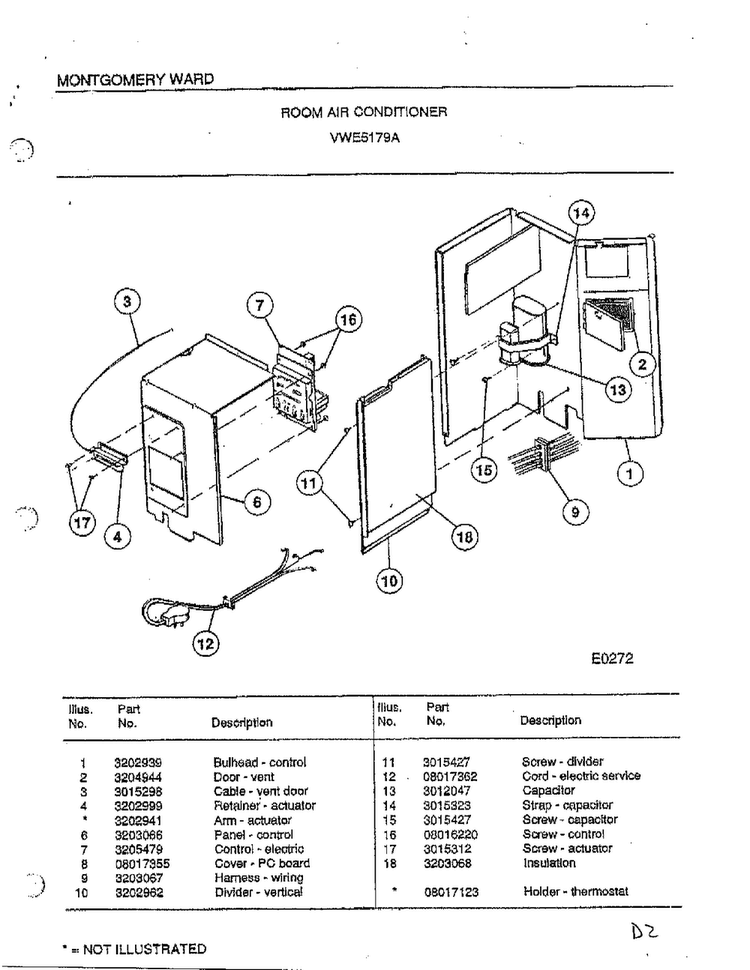 Room Air Conditioner Page 2 Diagram and Parts List for 5179A  Frigidaire Air Conditioner