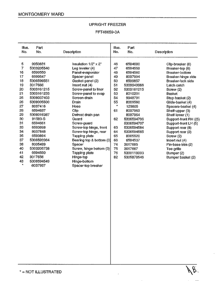 Upright Freezer Page 4 Diagram and Parts List for 46659A  Frigidaire Freezer
