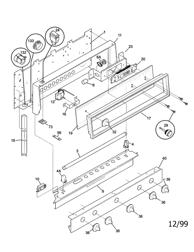 Backguard Diagram and Parts List for TGF645WFD5  Tappan Range