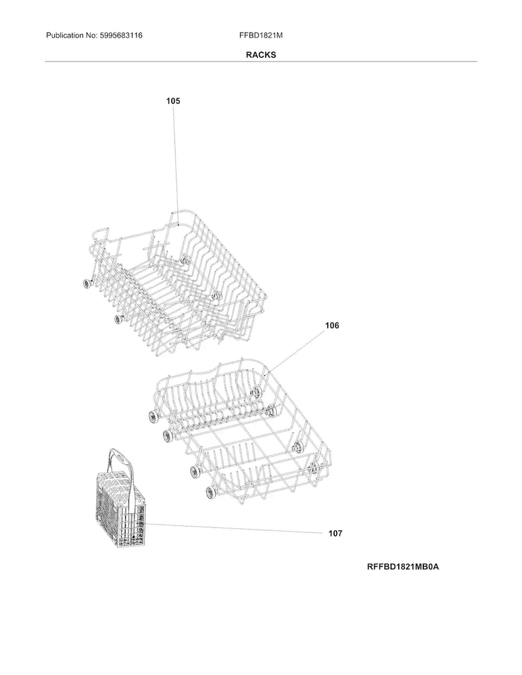 Racks Diagram and Parts List for FFBD1821MS1B  Frigidaire Dishwasher