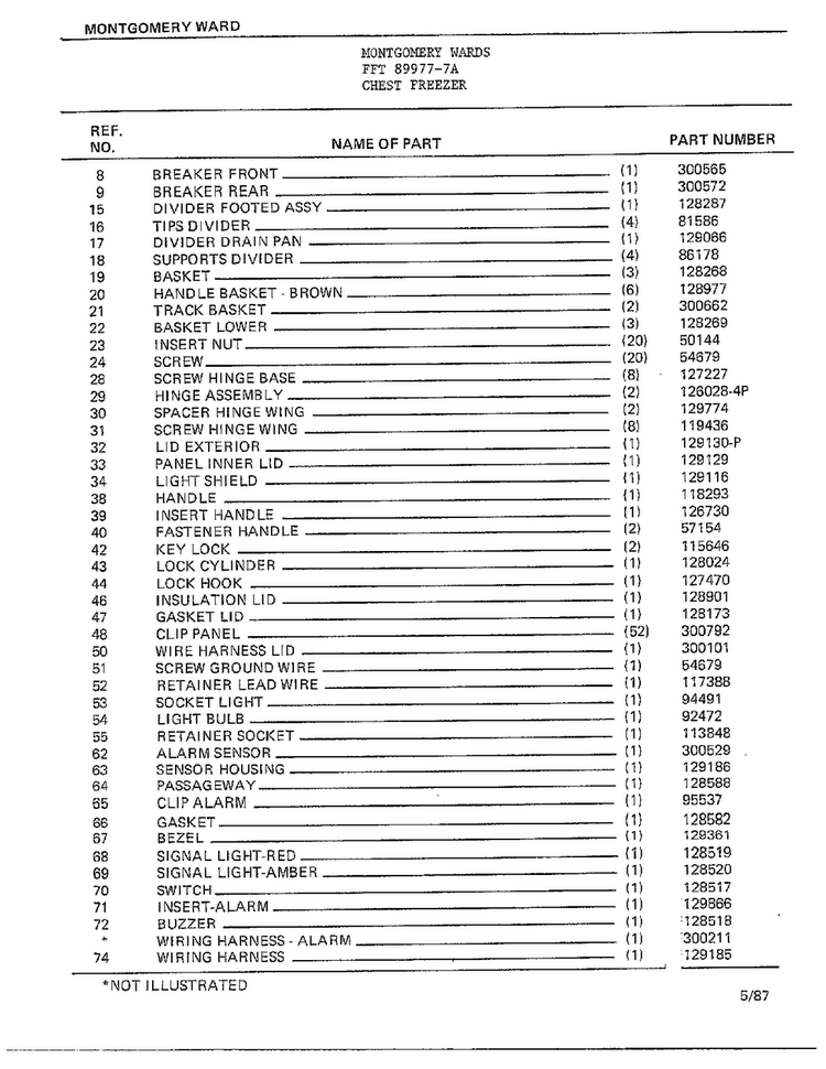 Chest Freezer Page 2 Diagram and Parts List for 89977-7A  Frigidaire Freezer