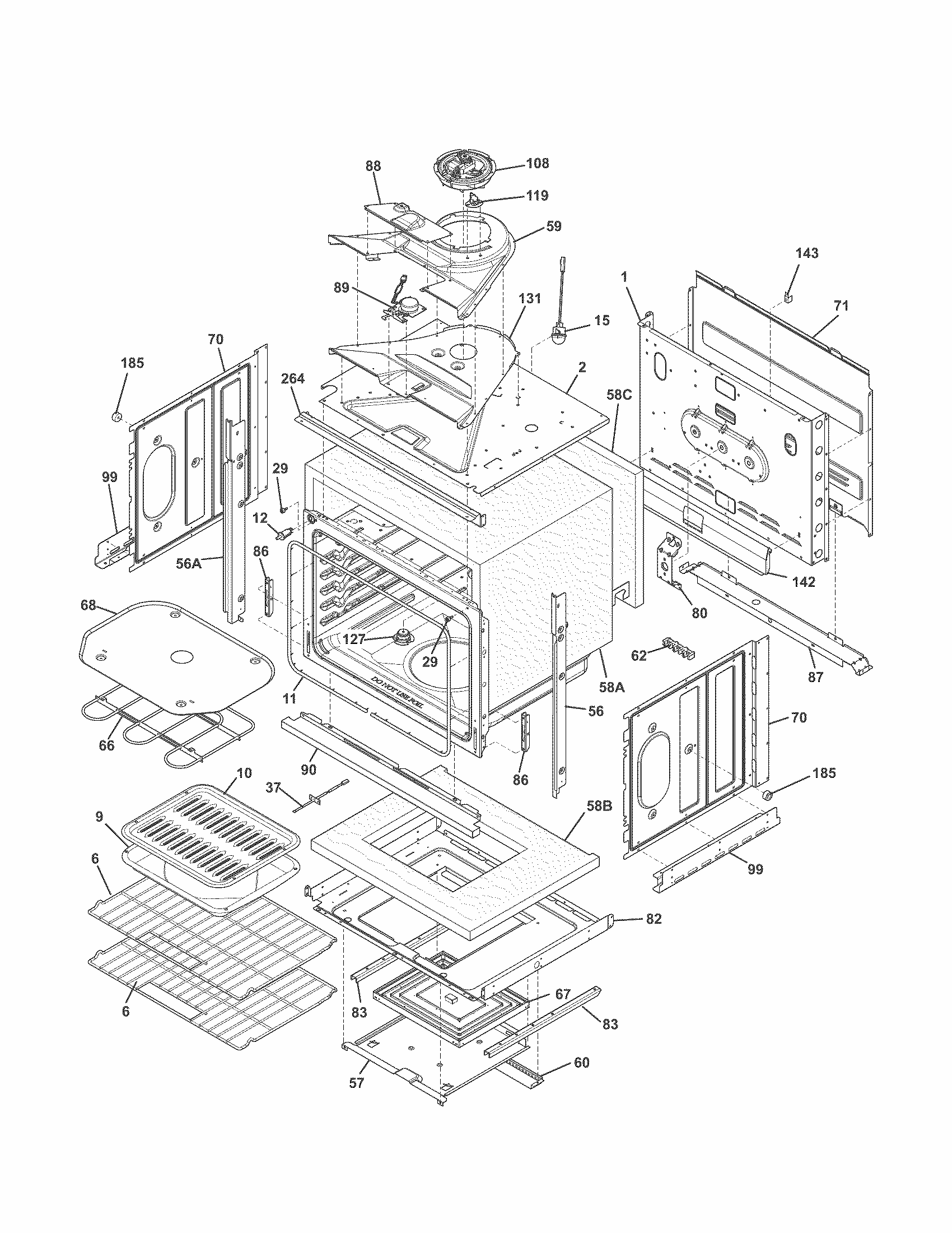 Body Diagram and Parts List for 79049423312  Kenmore Wall Oven