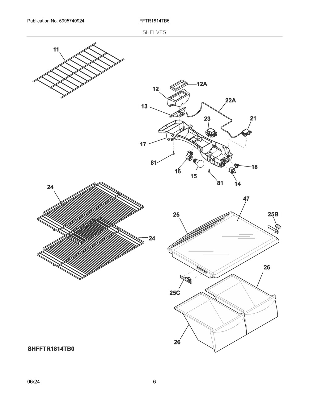 Shelves Diagram and Parts List for FFTR1814TB5  Frigidaire Refrigerator