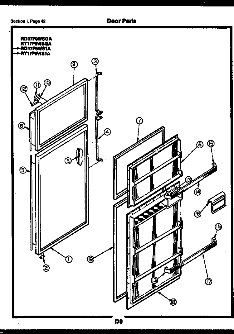 DOOR PARTS Diagram and Parts List for RT17F9WSGA  Gibson Refrigerator