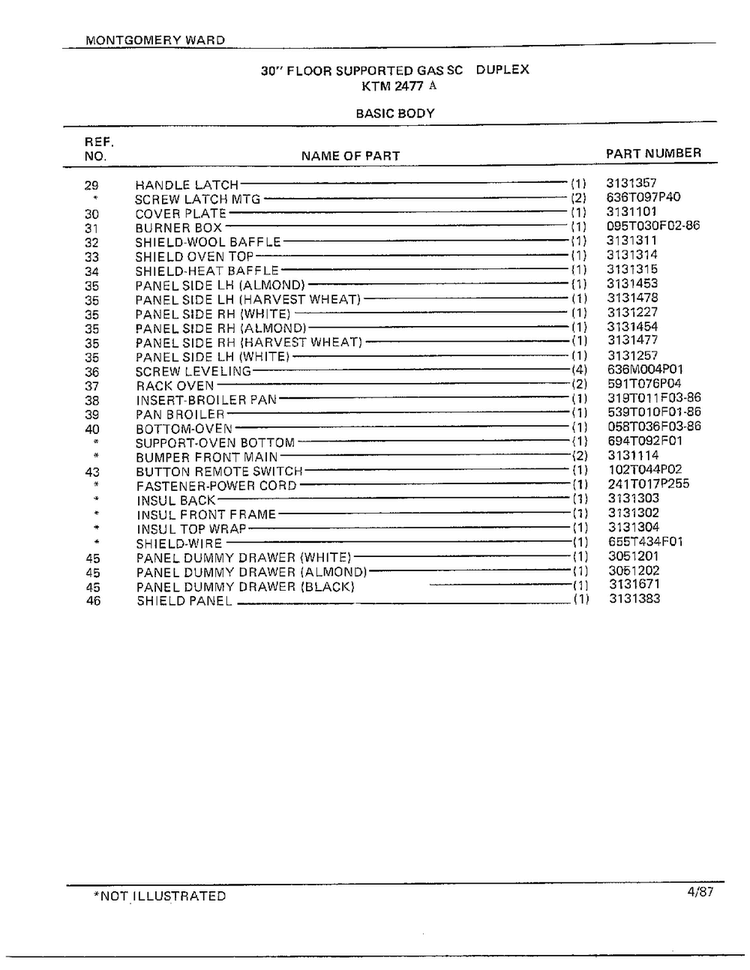30" Floor/basic Body Page 3 Diagram and Parts List for 2477A  Frigidaire Range