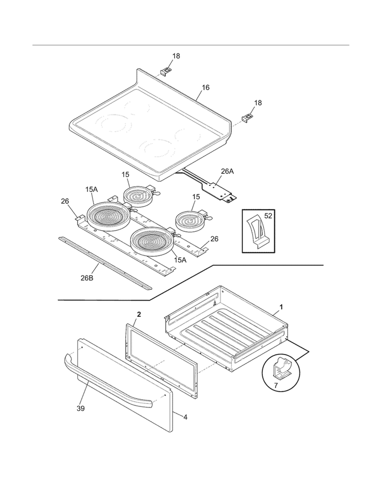 Top/drawer Diagram and Parts List for LFEF3019MSC  Frigidaire Range