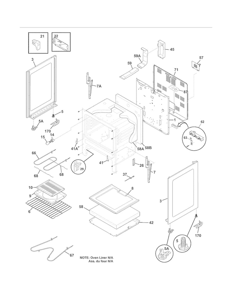 Body Diagram and Parts List for FFEF3013LMF  Frigidaire Range