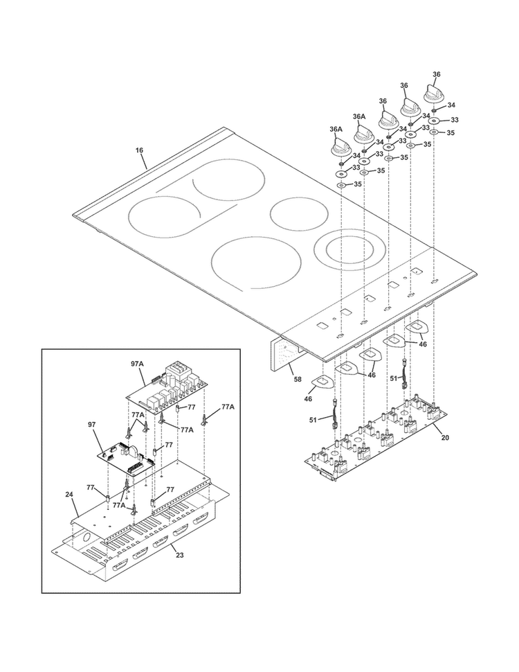 Control Panel Diagram and Parts List for FPEC3685KSB  Frigidaire Cooktop