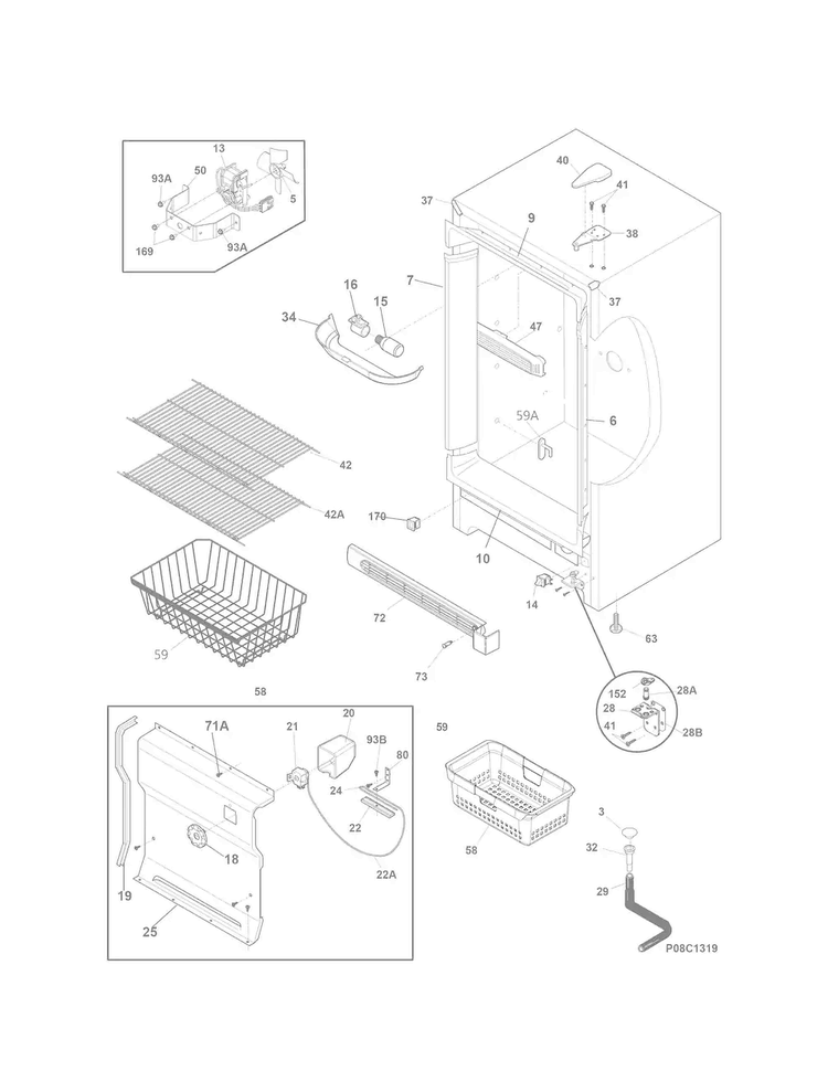 Cabinet Diagram and Parts List for 25322042410  Kenmore Freezer