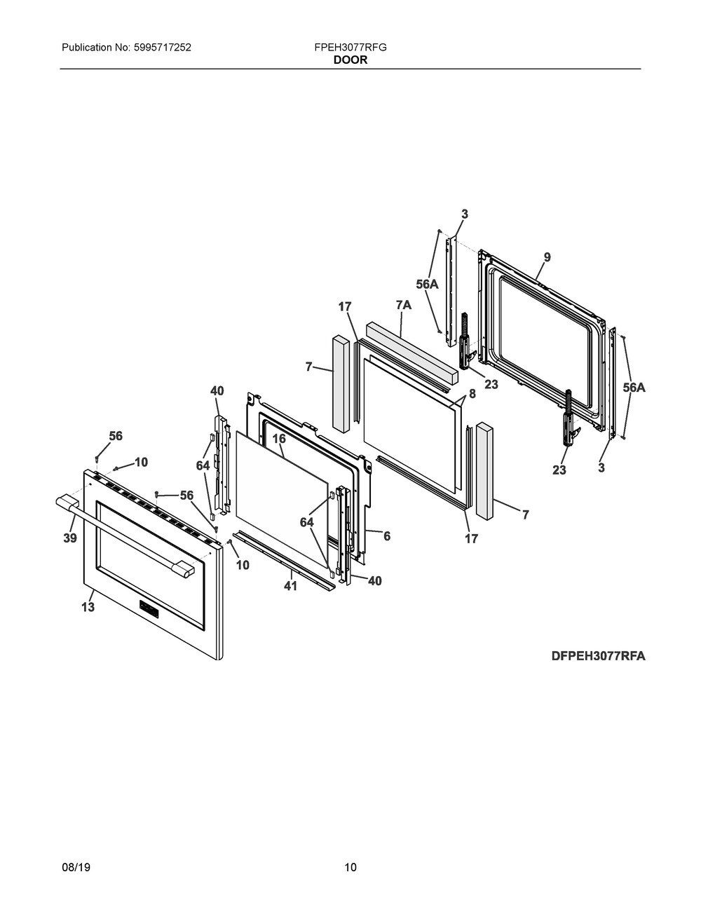 Door Diagram and Parts List for FPEH3077RFG  Frigidaire Range