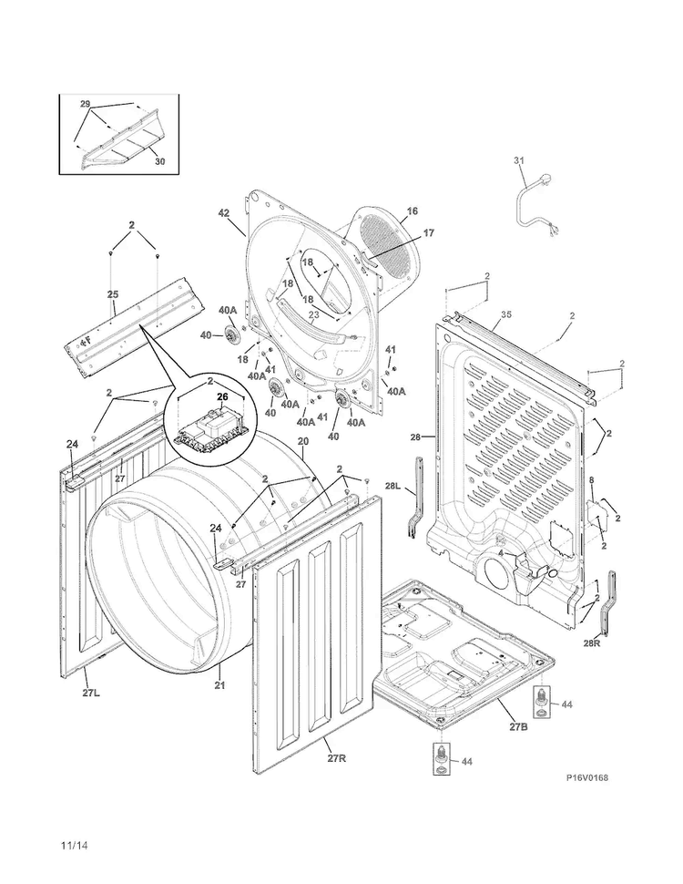 Cabinet/drum Diagram and Parts List for FARG4044MW0  Frigidaire Dryer