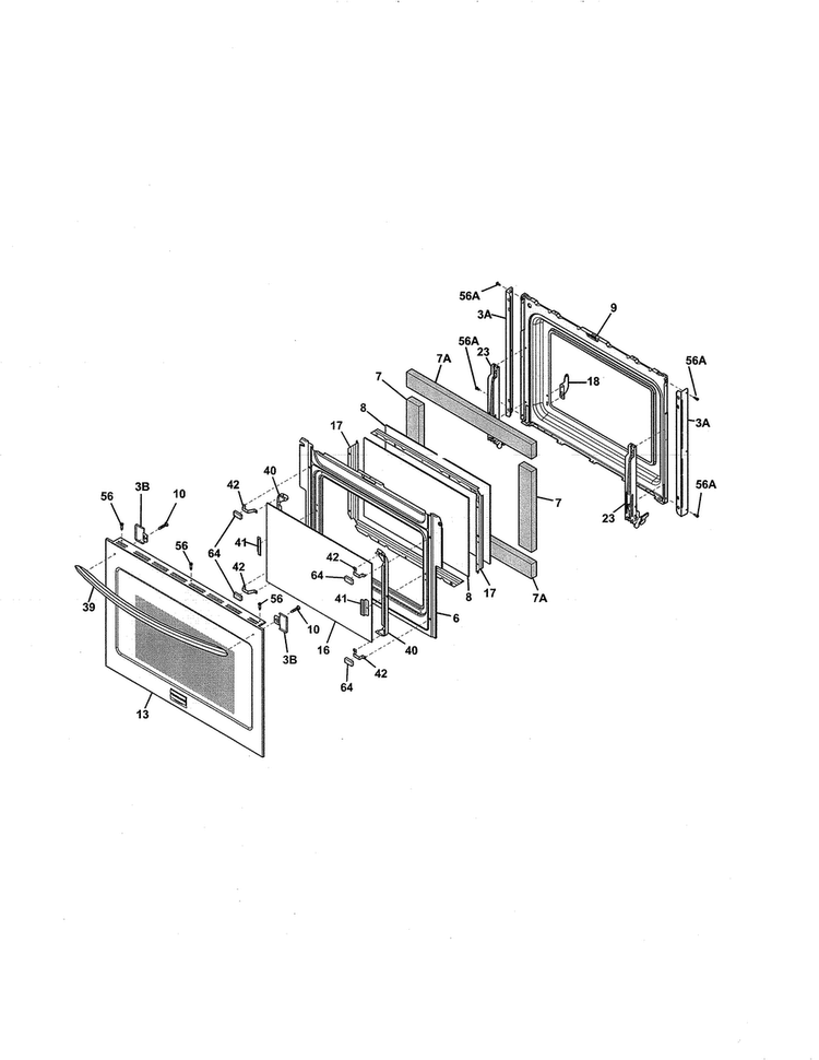 Door Diagram and Parts List for CGDS3065PFD  Frigidaire Range