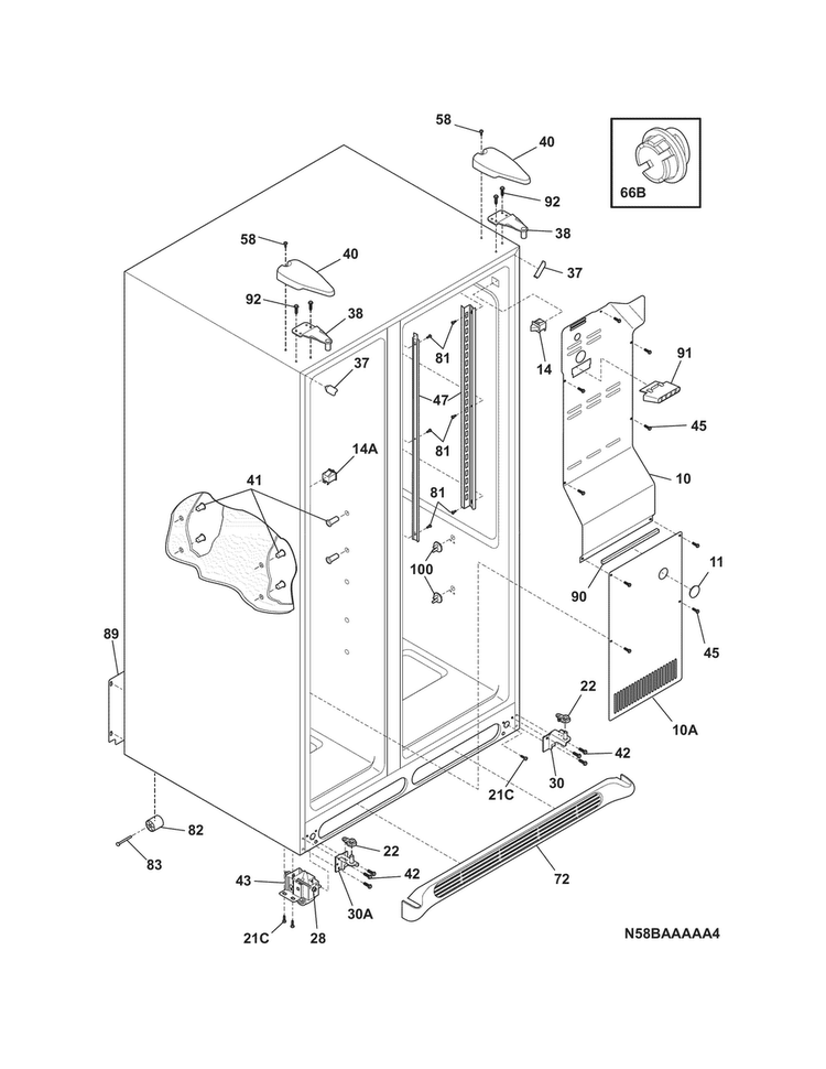 Cabinet Diagram and Parts List for FFHS2311PF7A  Frigidaire Refrigerator