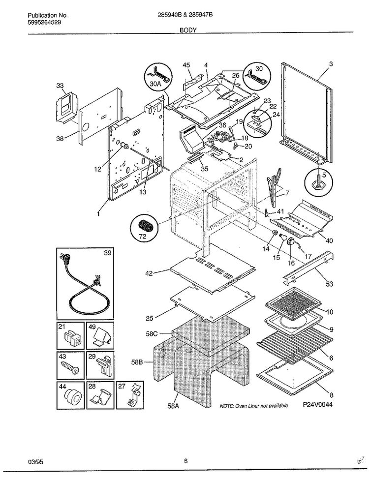 Body Diagram and Parts List for 285947B  Frigidaire Range