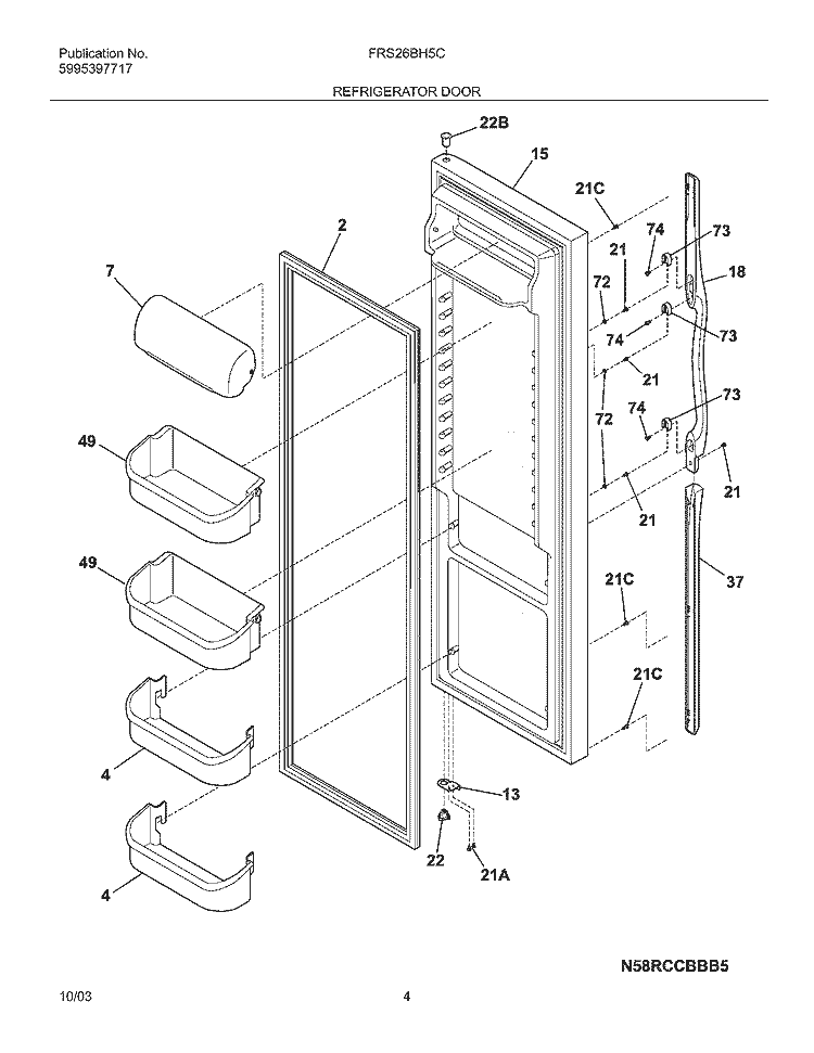 REFRIGERATOR DOOR Diagram and Parts List for FRS26BH5CQ2  Frigidaire Refrigerator