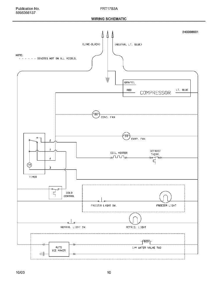 WIRING SCHEMATIC Diagram and Parts List for FRT17B3AZ4  Frigidaire Refrigerator