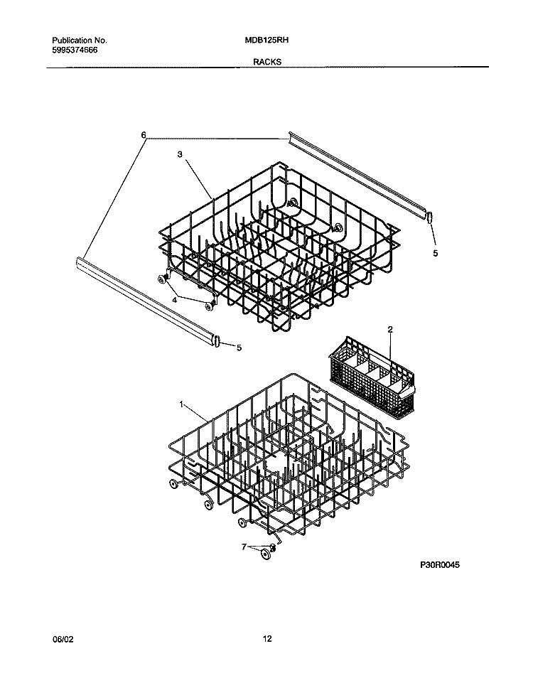 RACKS Diagram and Parts List for MDB125RHD3  Uni Dishwasher
