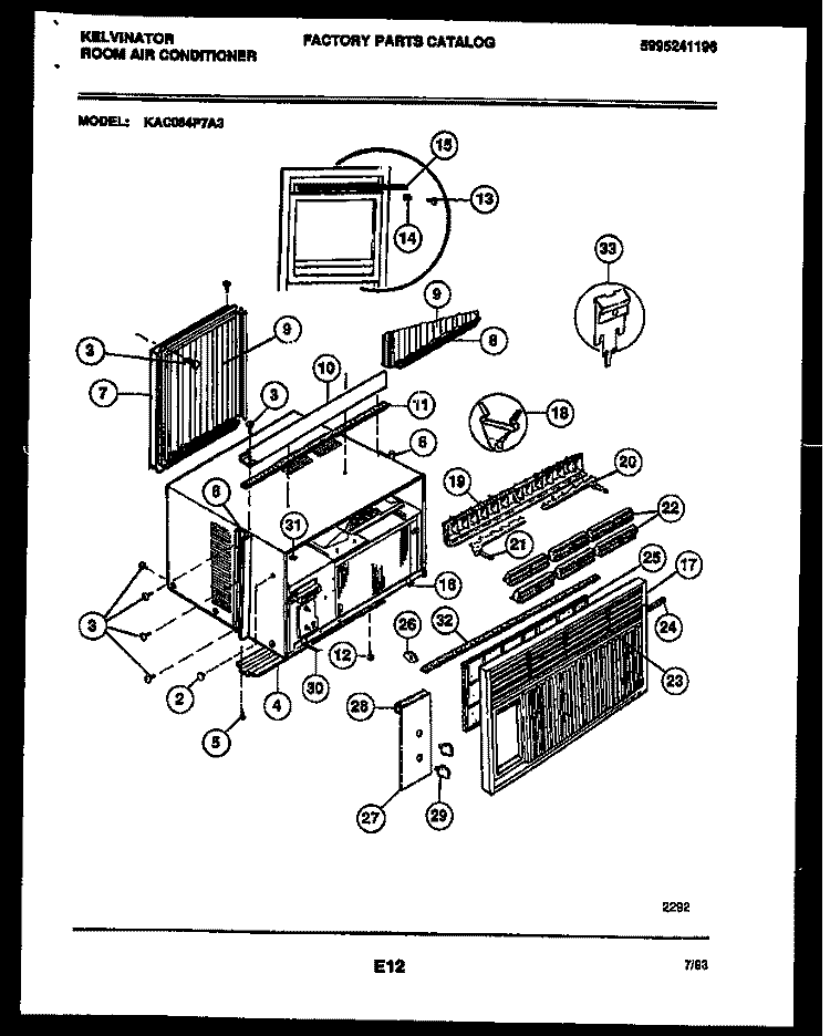 CABINET PARTS Diagram and Parts List for KAC084P7A3  Kelvinator Air Conditioner