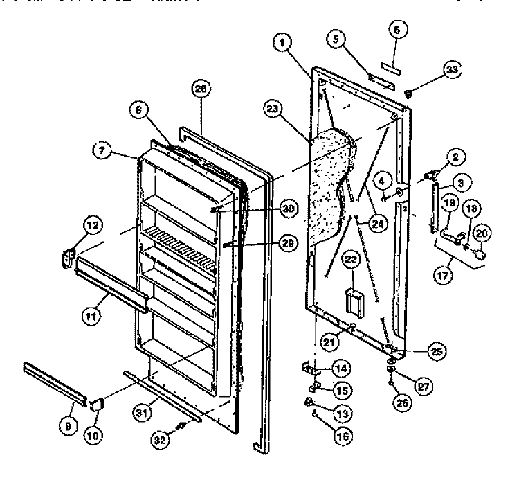 DOOR Diagram and Parts List for UFP19NL2  Frigidaire Freezer